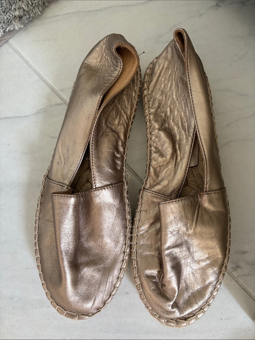 Carmen Saiz Metallic gold Slip-On Leather Flat espadrilles